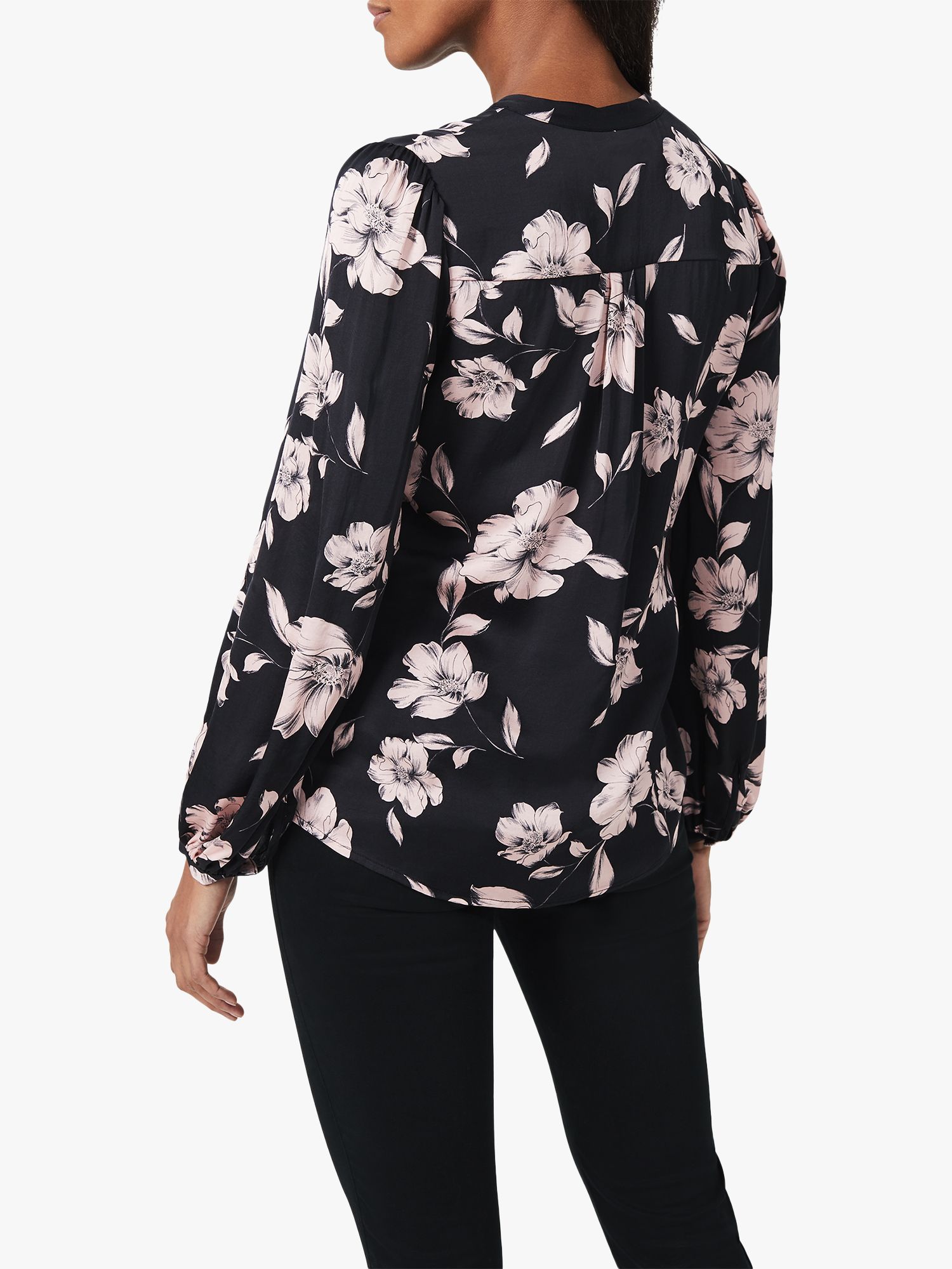 Hobbs Clara Floral Print Blouse, Black/Pink at John Lewis & Partners