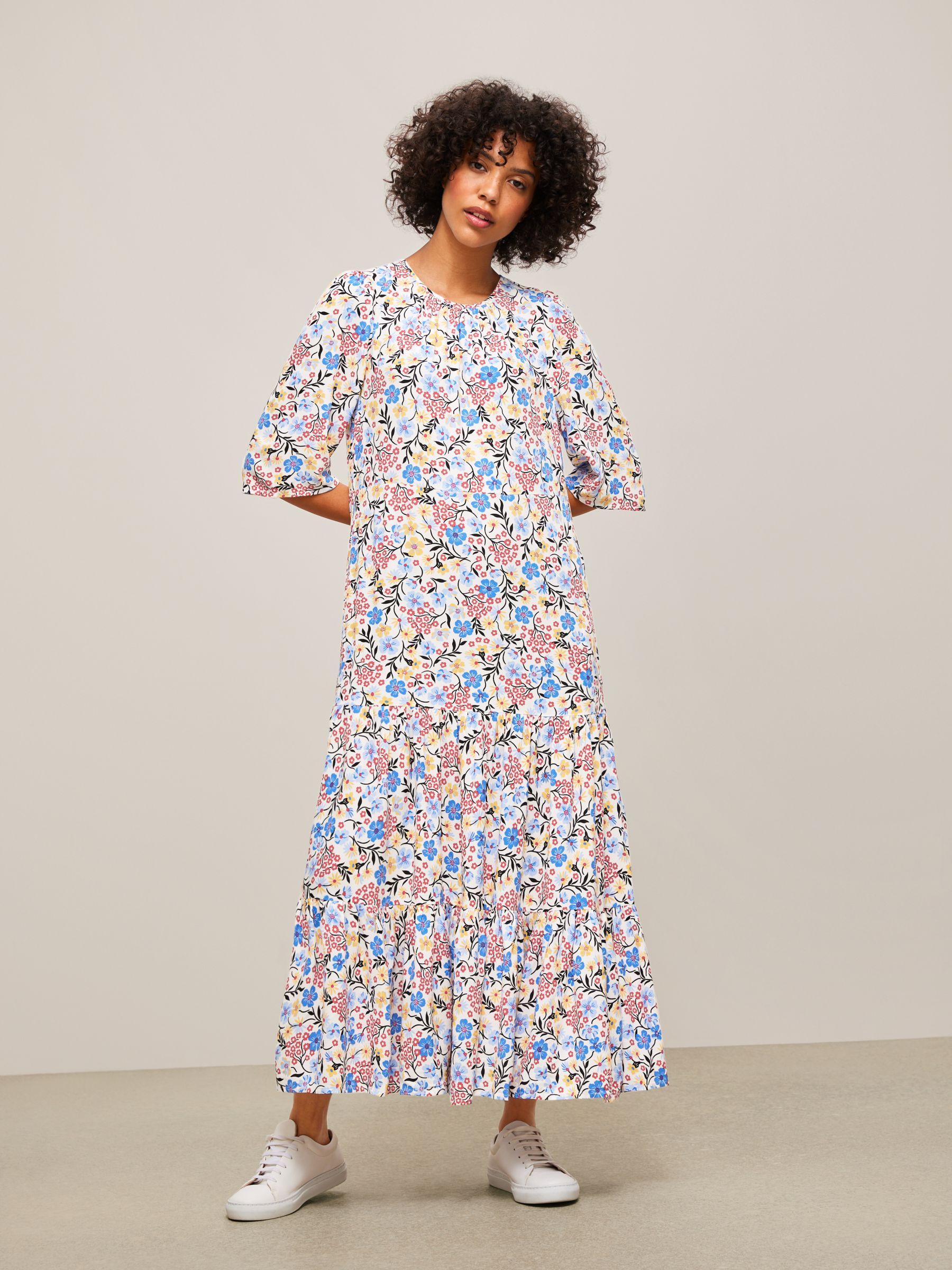 AND/OR Margo Folk Floral Dress, White/Multi