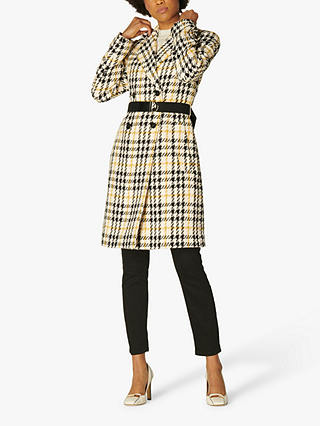 L.K.Bennett Check Double Breasted Coat, Yellow/Multi
