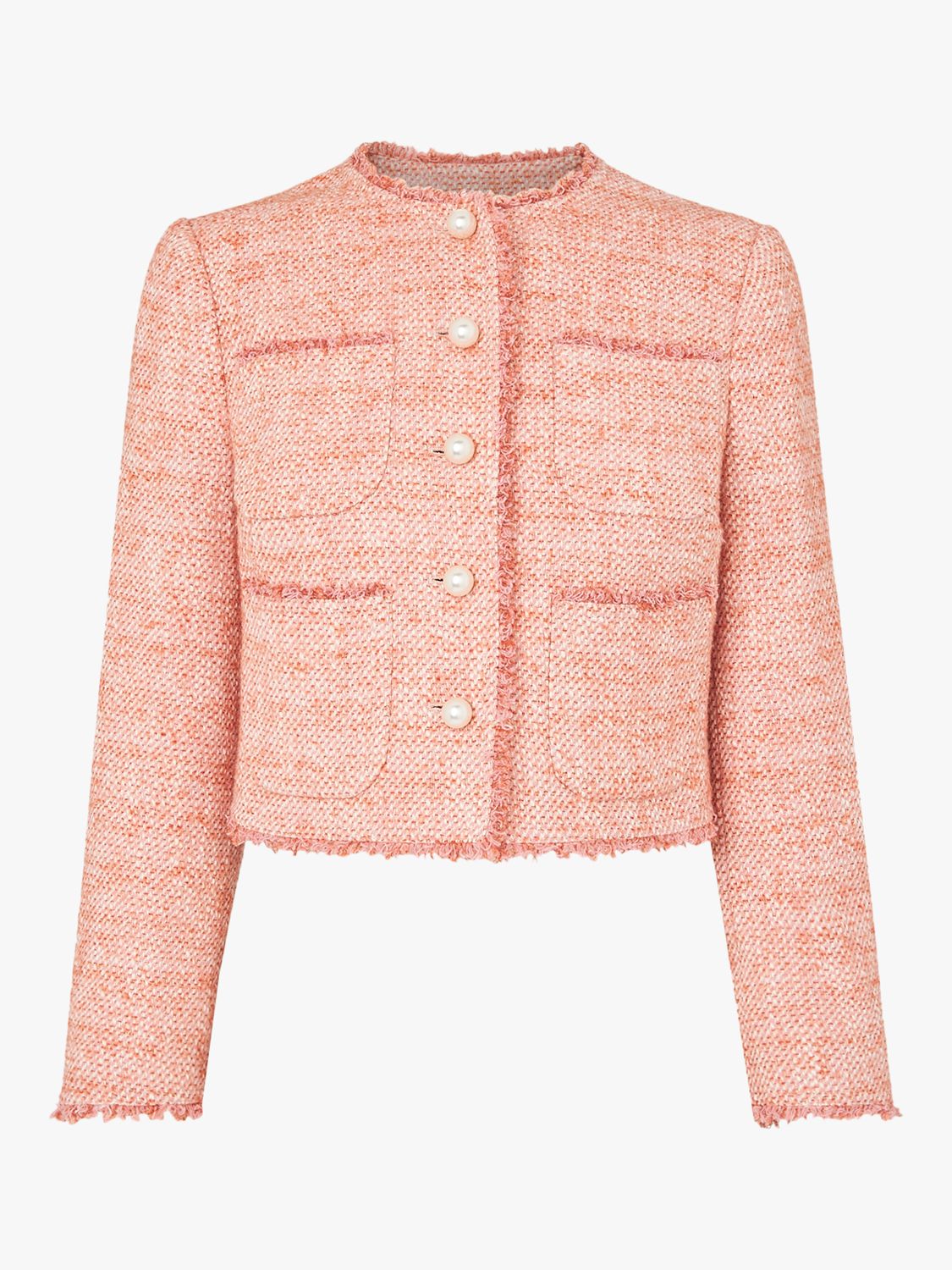 L.K.Bennett Celeste Cropped Tweed Jacket, Pale Pink at John Lewis ...