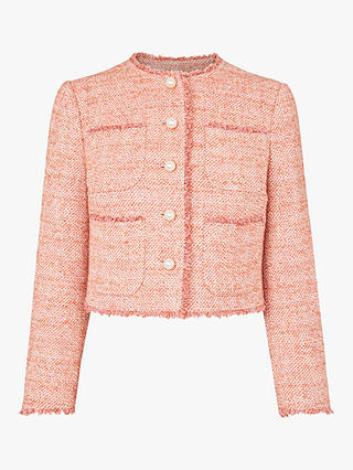 L.K.Bennett Celeste Cropped Tweed Jacket, Pale Pink at John Lewis ...