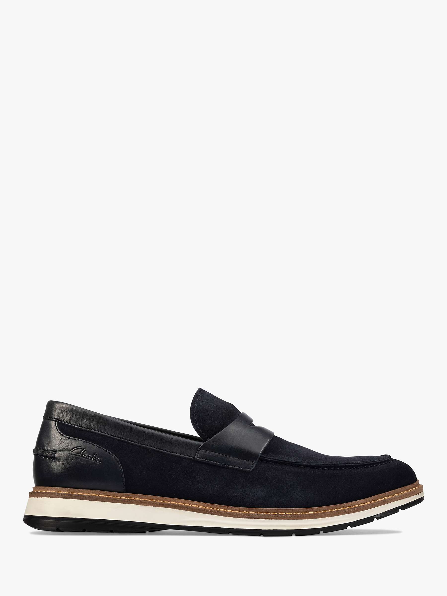 Buy Clarks Chantry Suede Penny Loafers, Navy Online at johnlewis.com