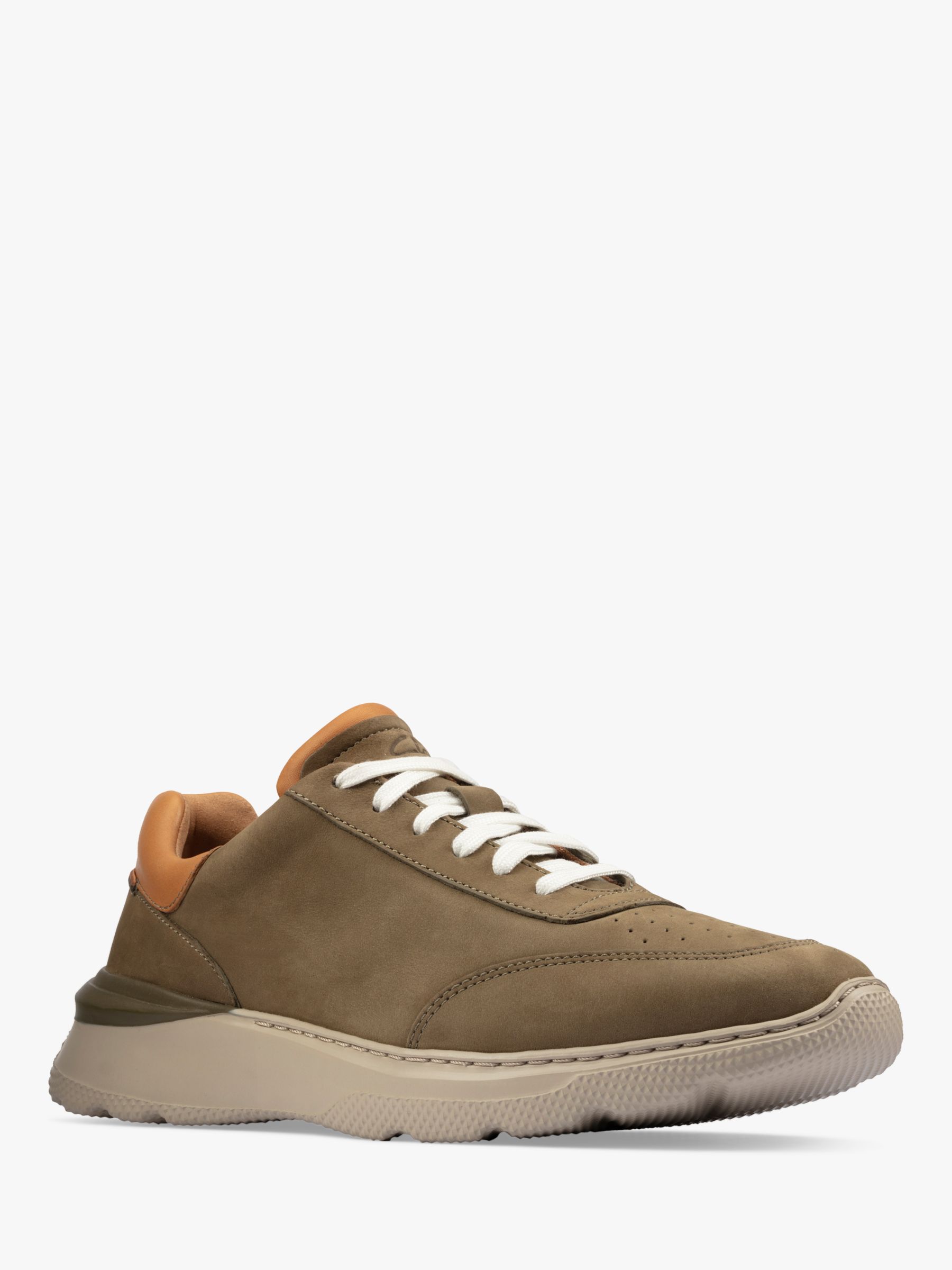 Clarks Sprint Lite Lace Up Nubuck Trainers, Olive at John Lewis & Partners
