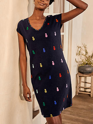 Boden Polly Embroidered Dress, Navy Pineapple