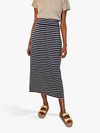 Boden Stripe Ruched Skirt, Navy/Ivory