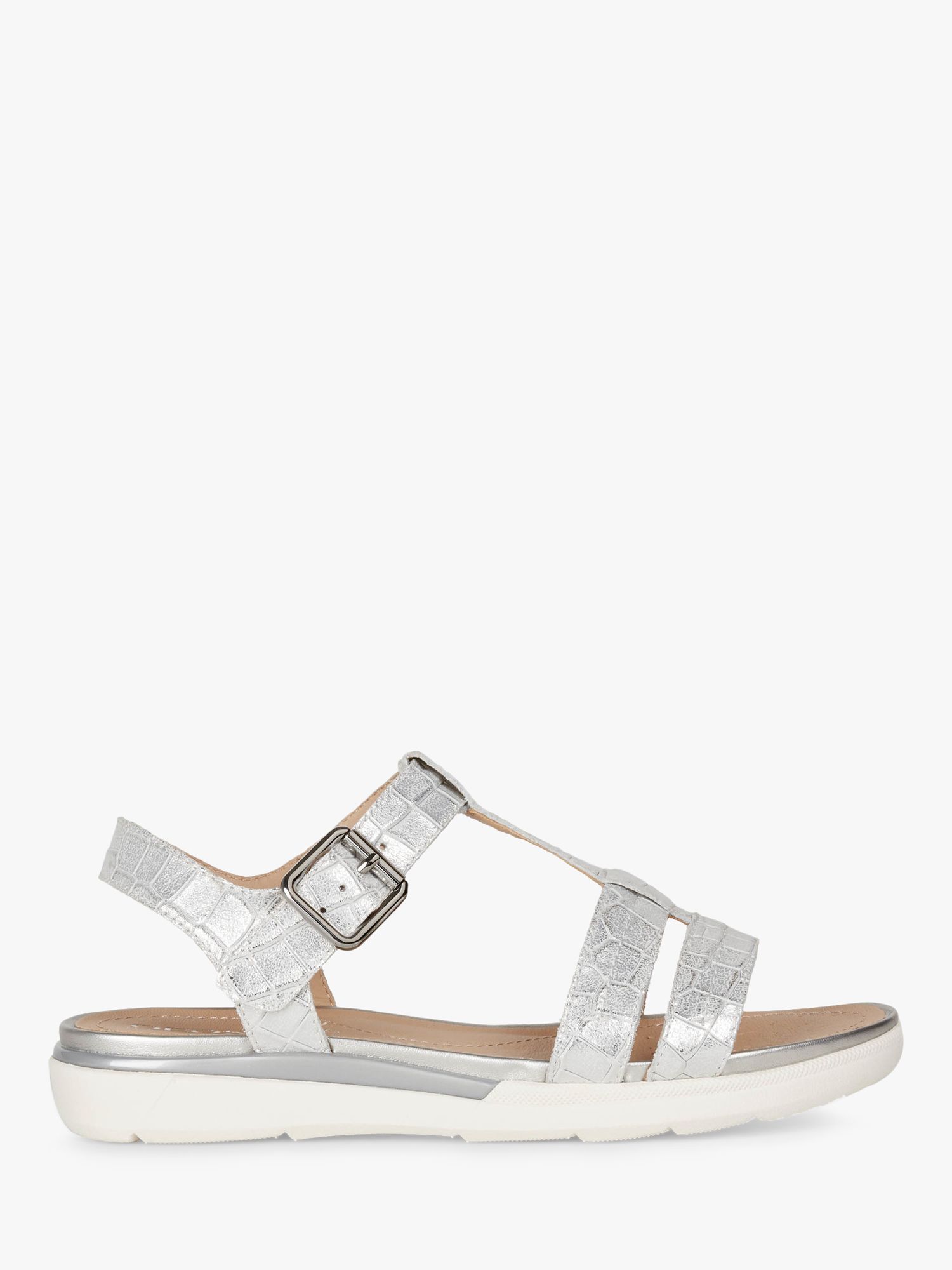 Geox Women's Hiver Leather Flat Sandals, Silver at John Lewis & Partners