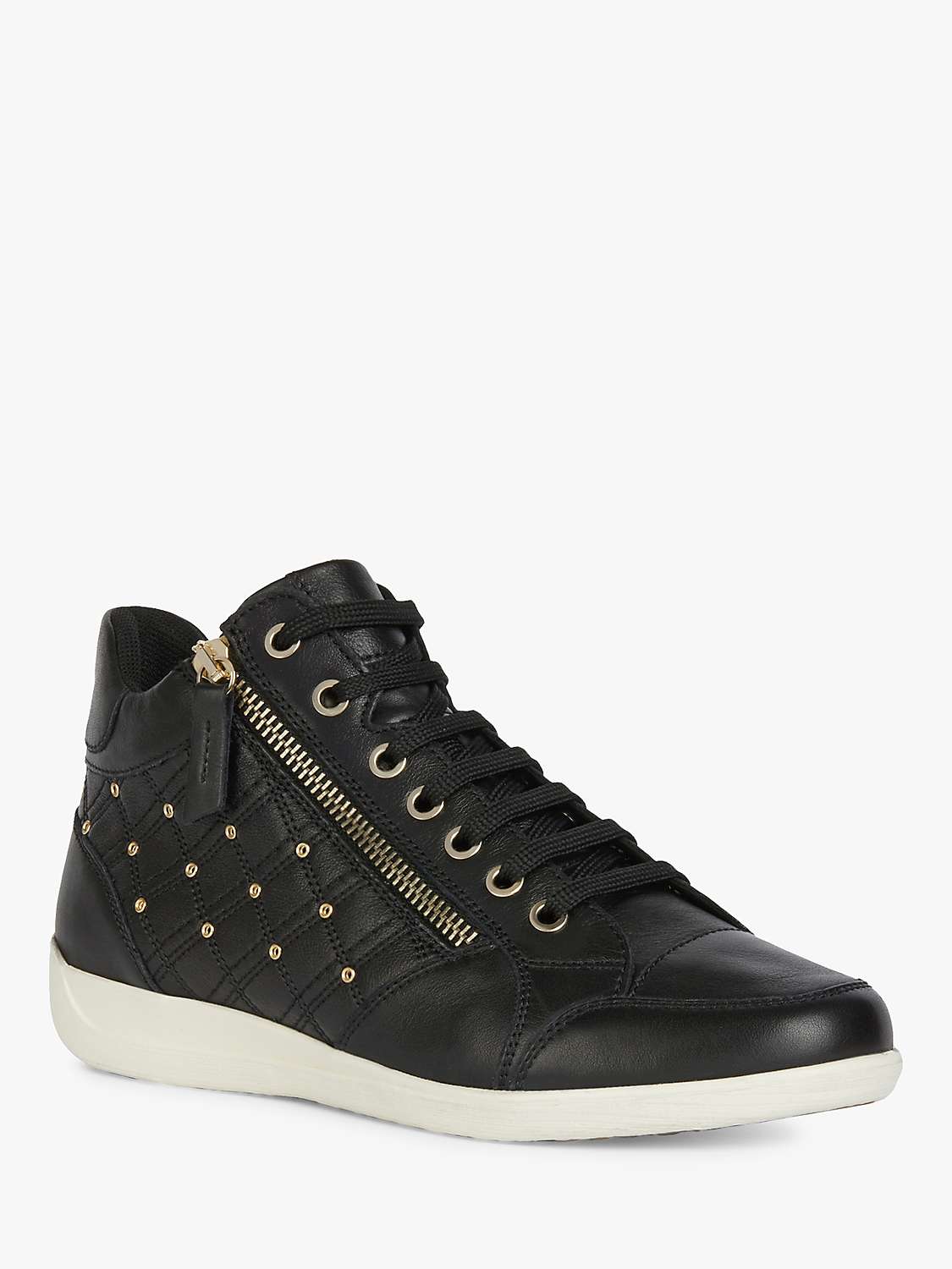 Buy Geox Women's Myria Wide Fit Leather Lace Up Trainers, Black Online at johnlewis.com