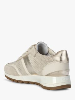 Geox Women's Tabelya Wide Fit Studded Lace Up Trainers, Beige, 4