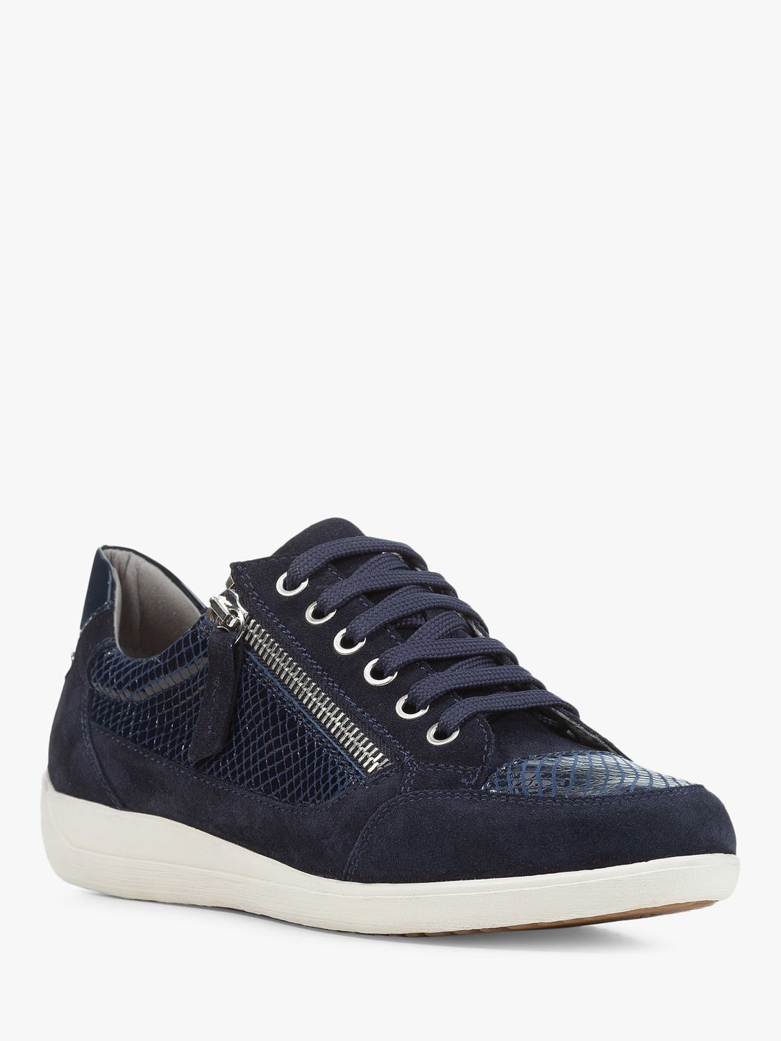 Geox Women's Myria Suede Zip Side Trainers, Navy at John Lewis & Partners