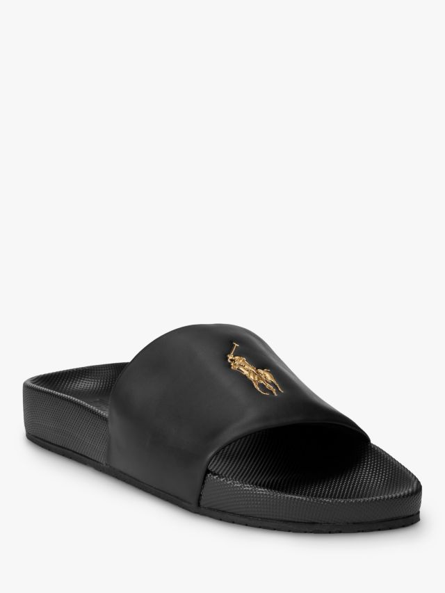 Polo Ralph Lauren Cayson Pony Slide Sandals Black Gold 7