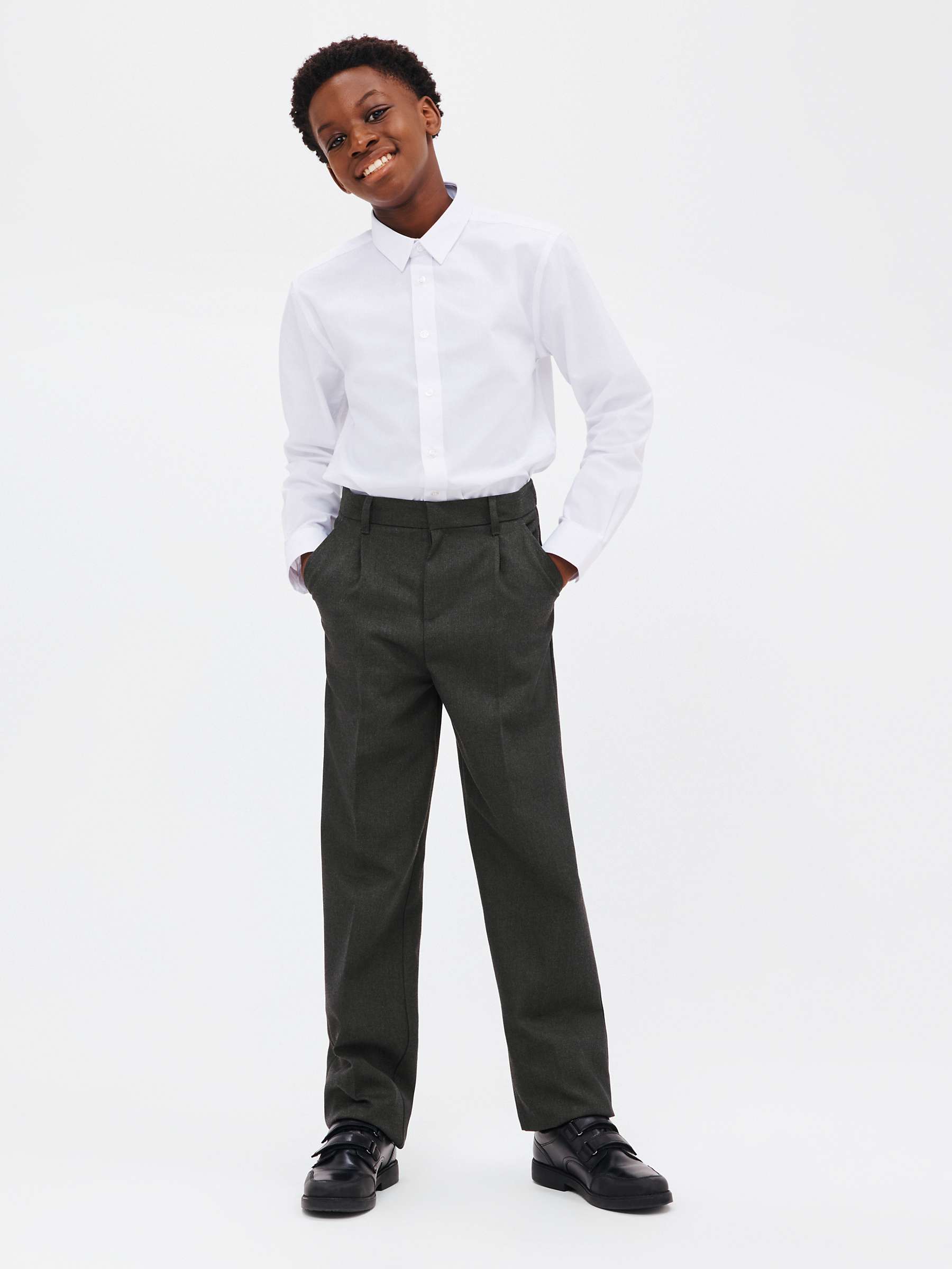 John Lewis Kids' Regular Fit Long Length School Trousers, Grey at John ...