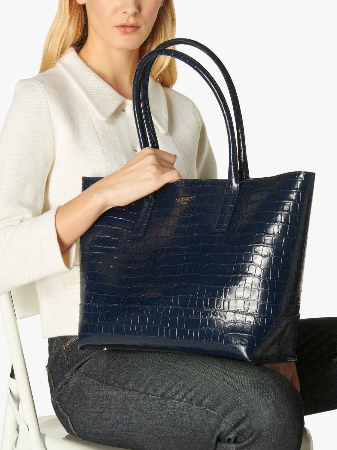 L.K.Bennett Lacey Leather Tote Bag, Navy at John Lewis & Partners