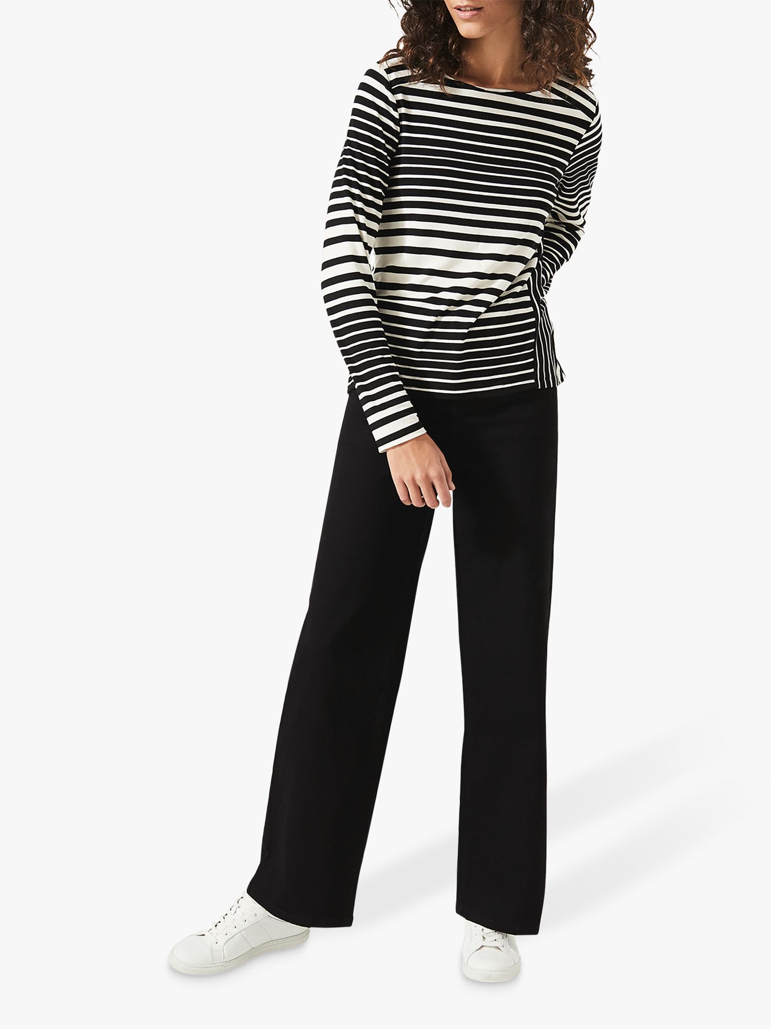 Phase Eight Farren Stripe Top, Black/Ivory, 8