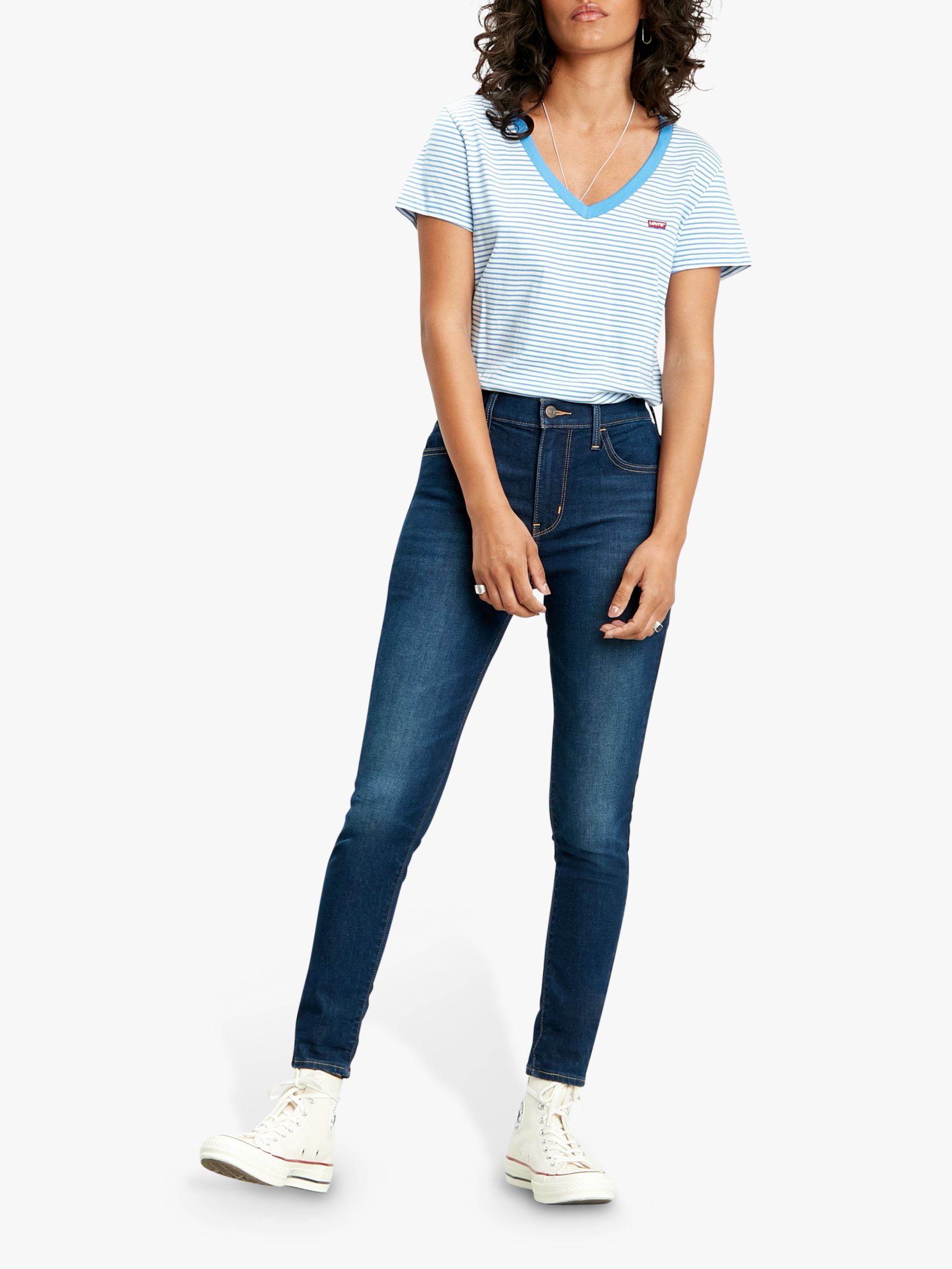 Levi's Perfect Stripe V-Neck T-Shirt, Blue Indigo at John Lewis & Partners