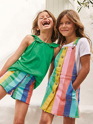 Mini Boden Kids' Rainbow Stripe Button Dungaree Dress, Multi