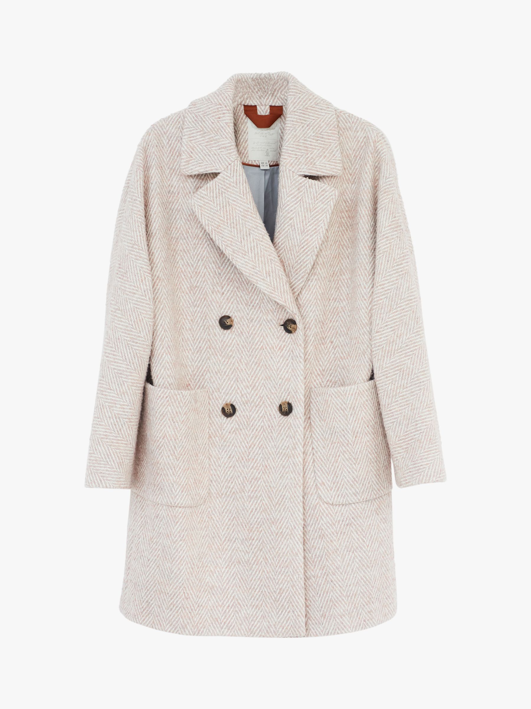 White Stuff Herringbone Double Breasted Coat, Pale Ivory at John Lewis ...