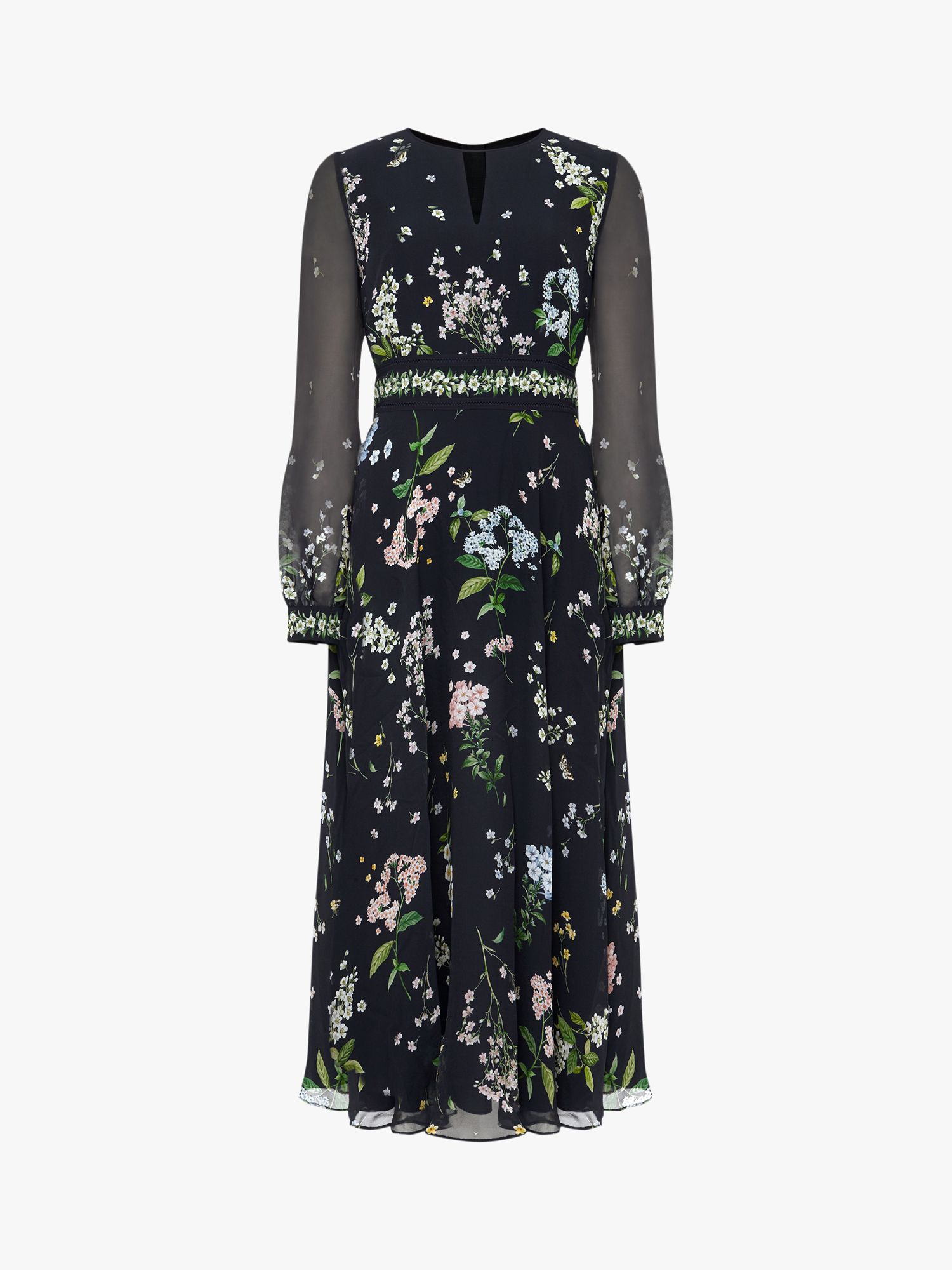 Hobbs Skye Silk Floral Dress, Navy/Multi at John Lewis & Partners