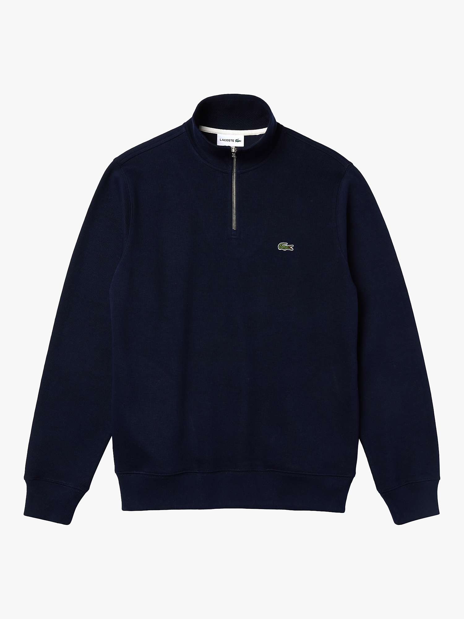 Buy Lacoste Cotton Stand Up Zip Neck Sweatshirt, Navy Online at johnlewis.com