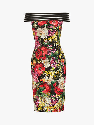 Gina Bacconi Natania Floral Print Scuba Dress, Black/Multi