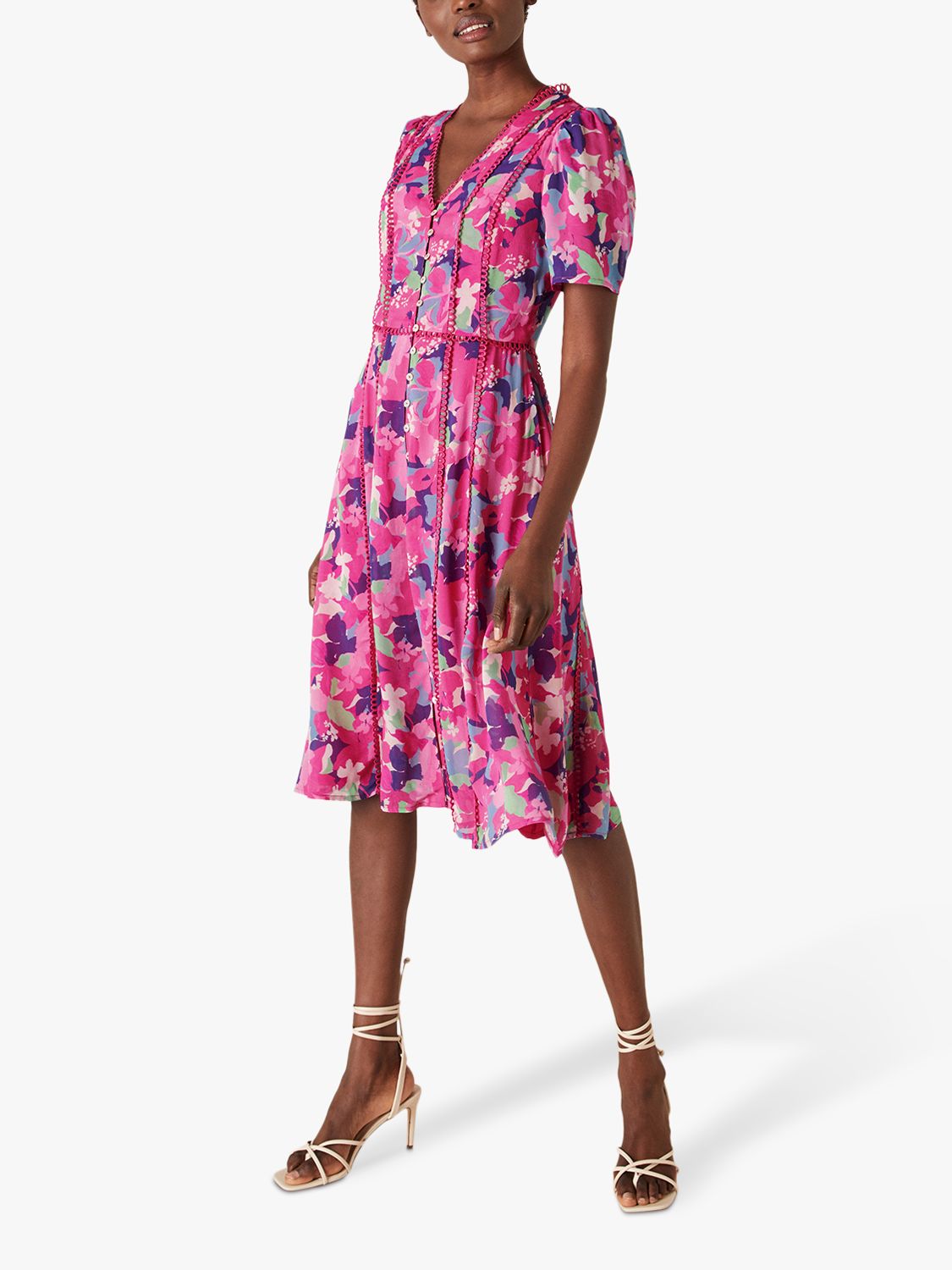 Monsoon Aluna Floral Lace Dress, Pink at John Lewis & Partners