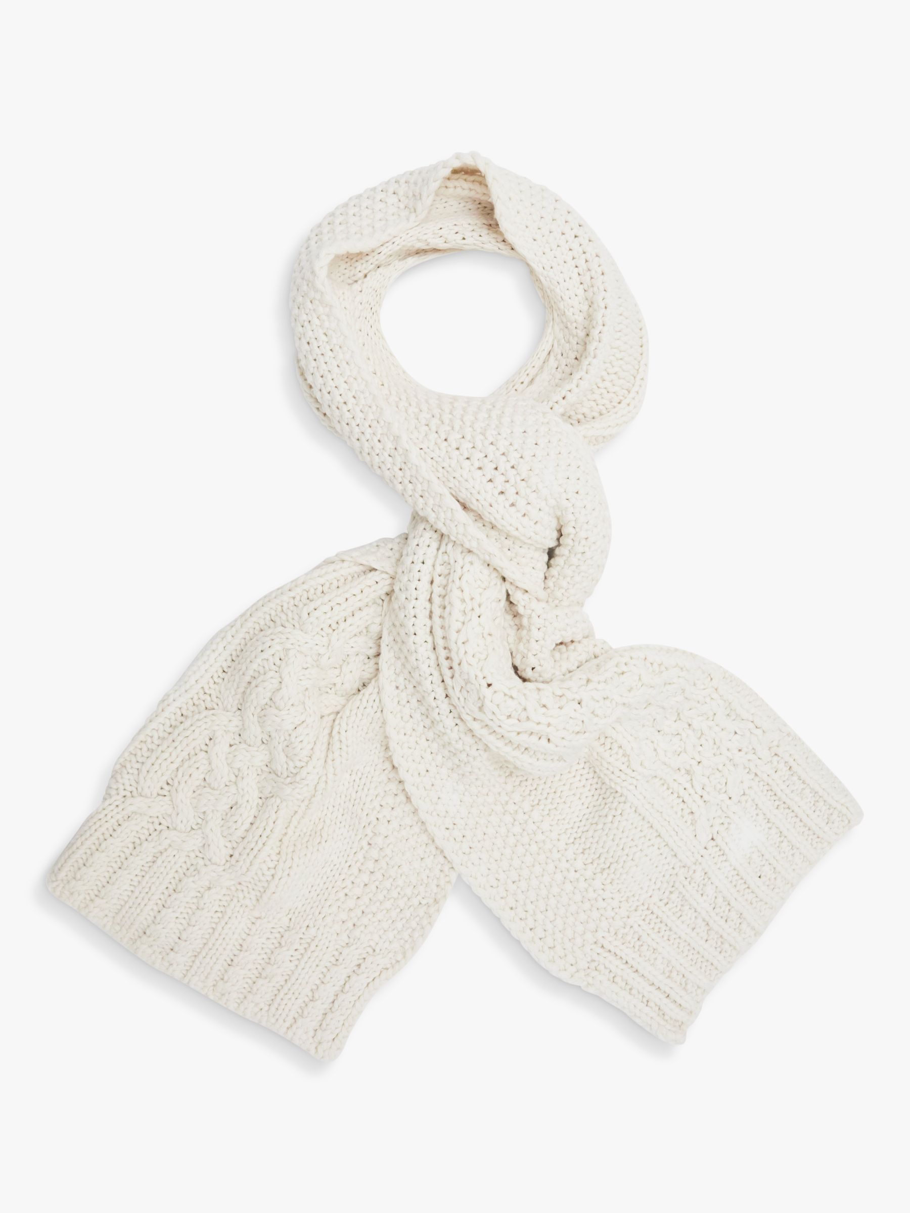 White Stuff Penny Cable Knit Scarf Pale Ivory At John Lewis And Partners