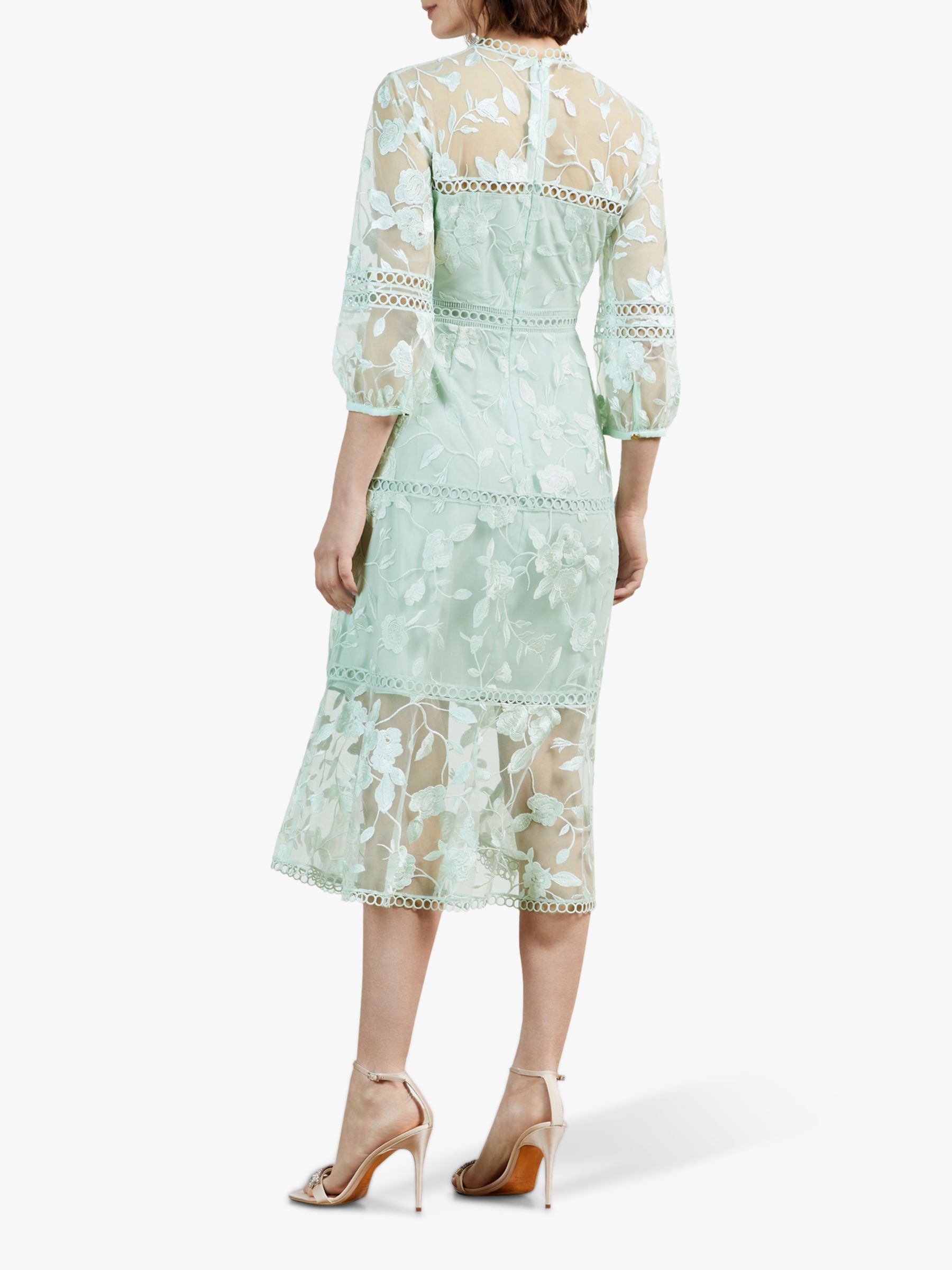 Ted Baker Tabii Floral Embroidered Midi Dress, Green Mint at John Lewis ...