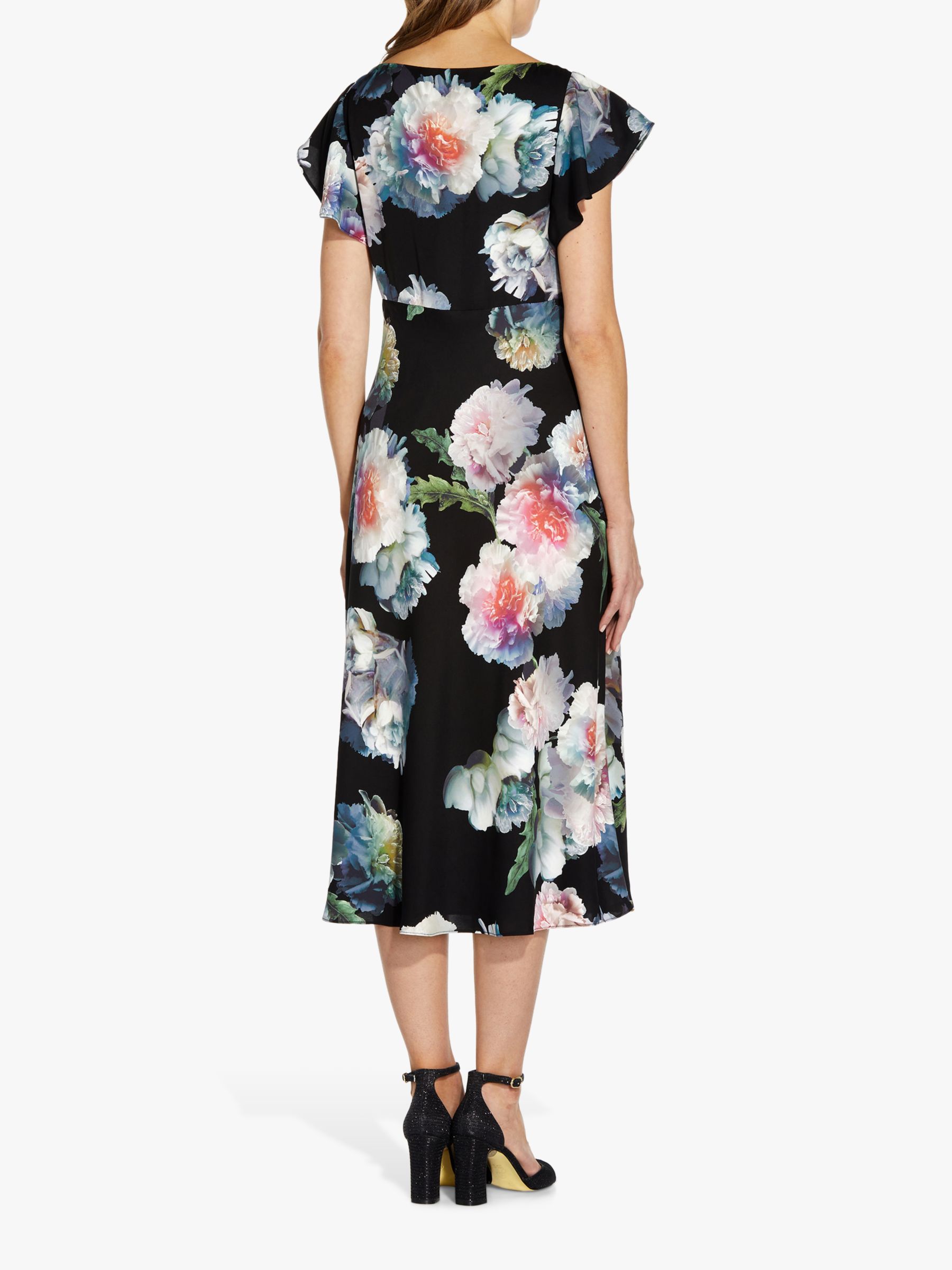 Adrianna Papell Floral Bias Midi Dress, Black/Multi