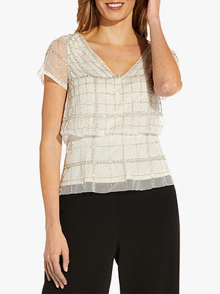 Adrianna Papell Beaded Blouson Top, Ivory/Pearl