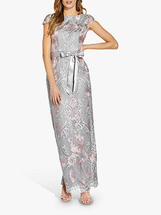 Adrianna Papell Embroidered Maxi Dress, Blush/Silver