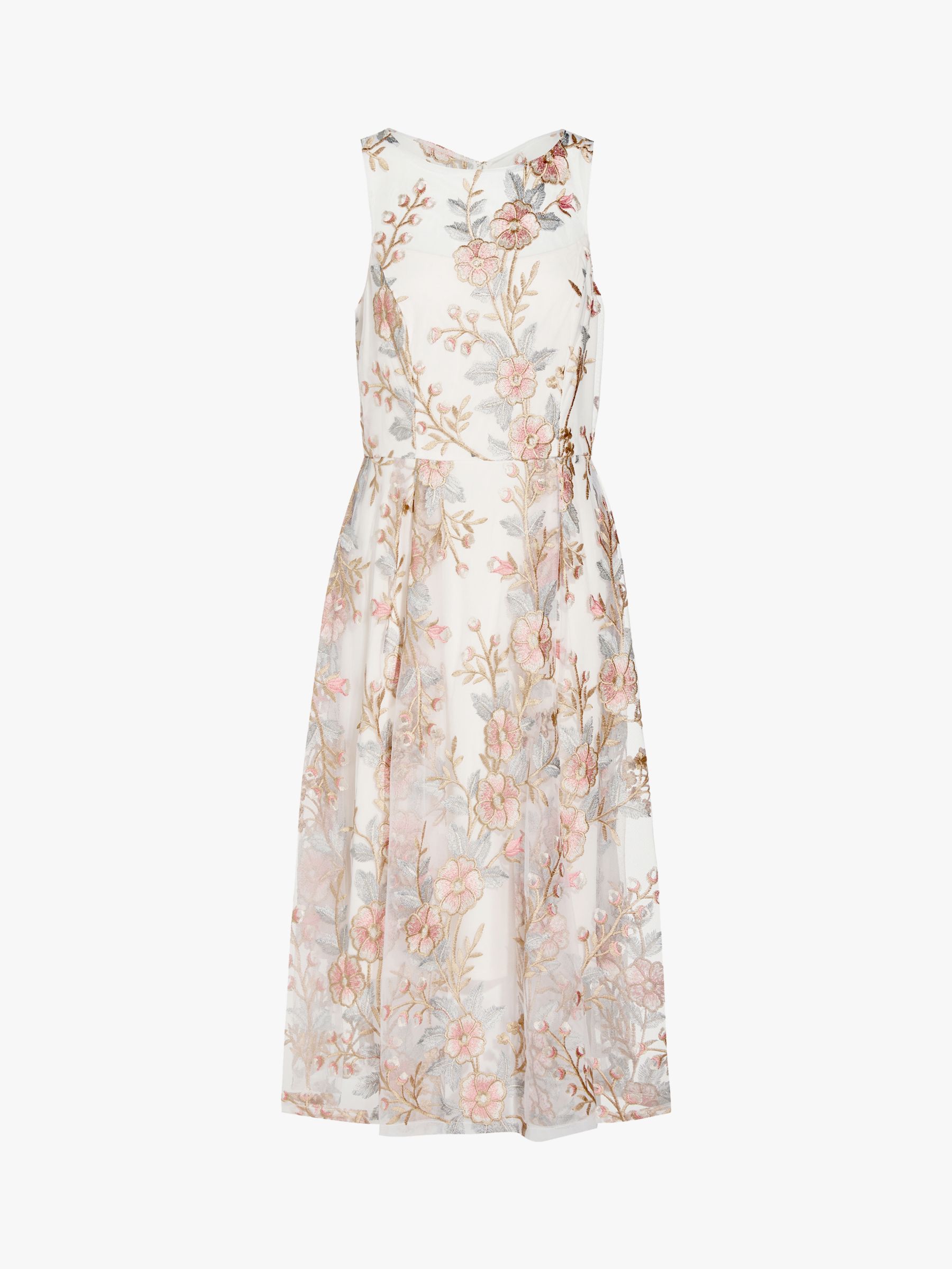 Adrianna Papell Floral Flared Embroidered Midi Dress, Pink/Multi at ...
