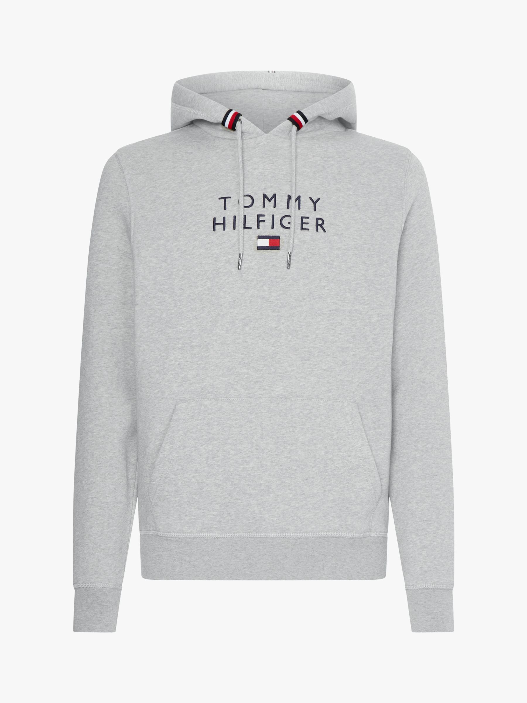 Tommy Hilfiger Logo Flag Hoodie, Medium Grey Heather at John Lewis ...