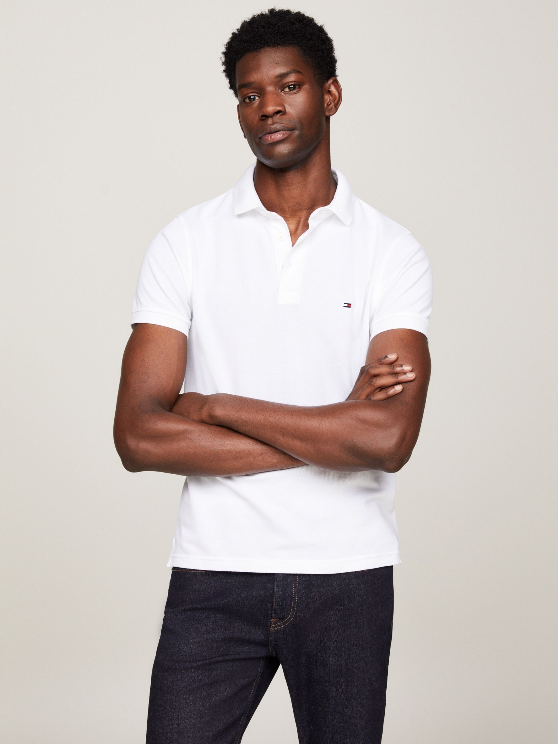 Tommy Hilfiger Tipped Organic Cotton Slim Fit Polo Shirt, White at John  Lewis & Partners