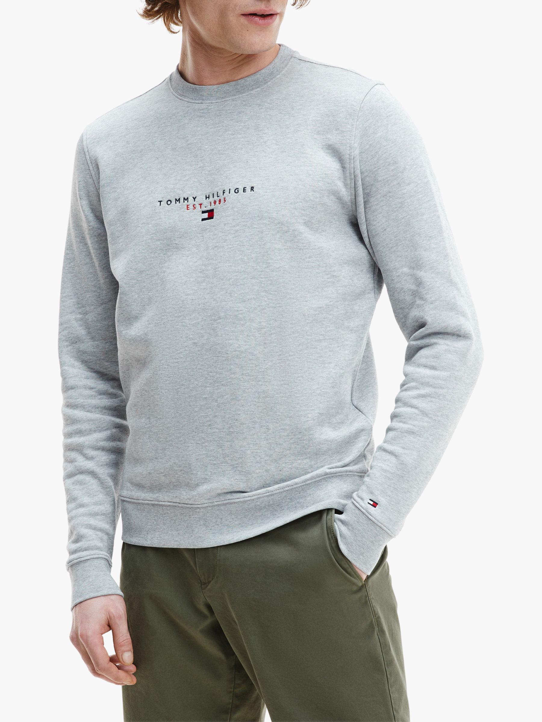 Tommy Hilfiger Essential Crew Neck Sweatshirt, Medium Grey Heather at ...