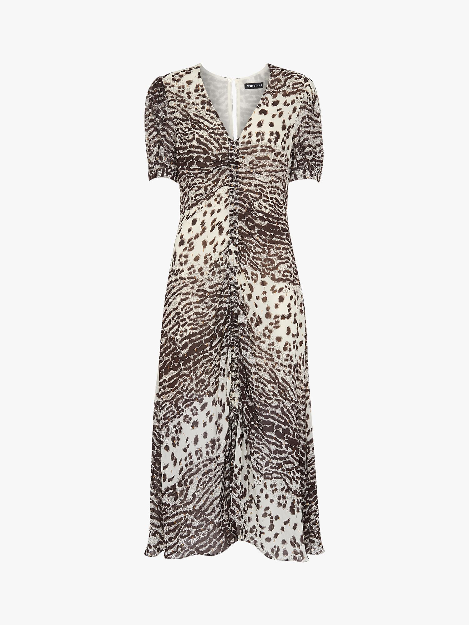 Whistles Jaguar Print Ruched Midi Dress, Multi at John Lewis & Partners