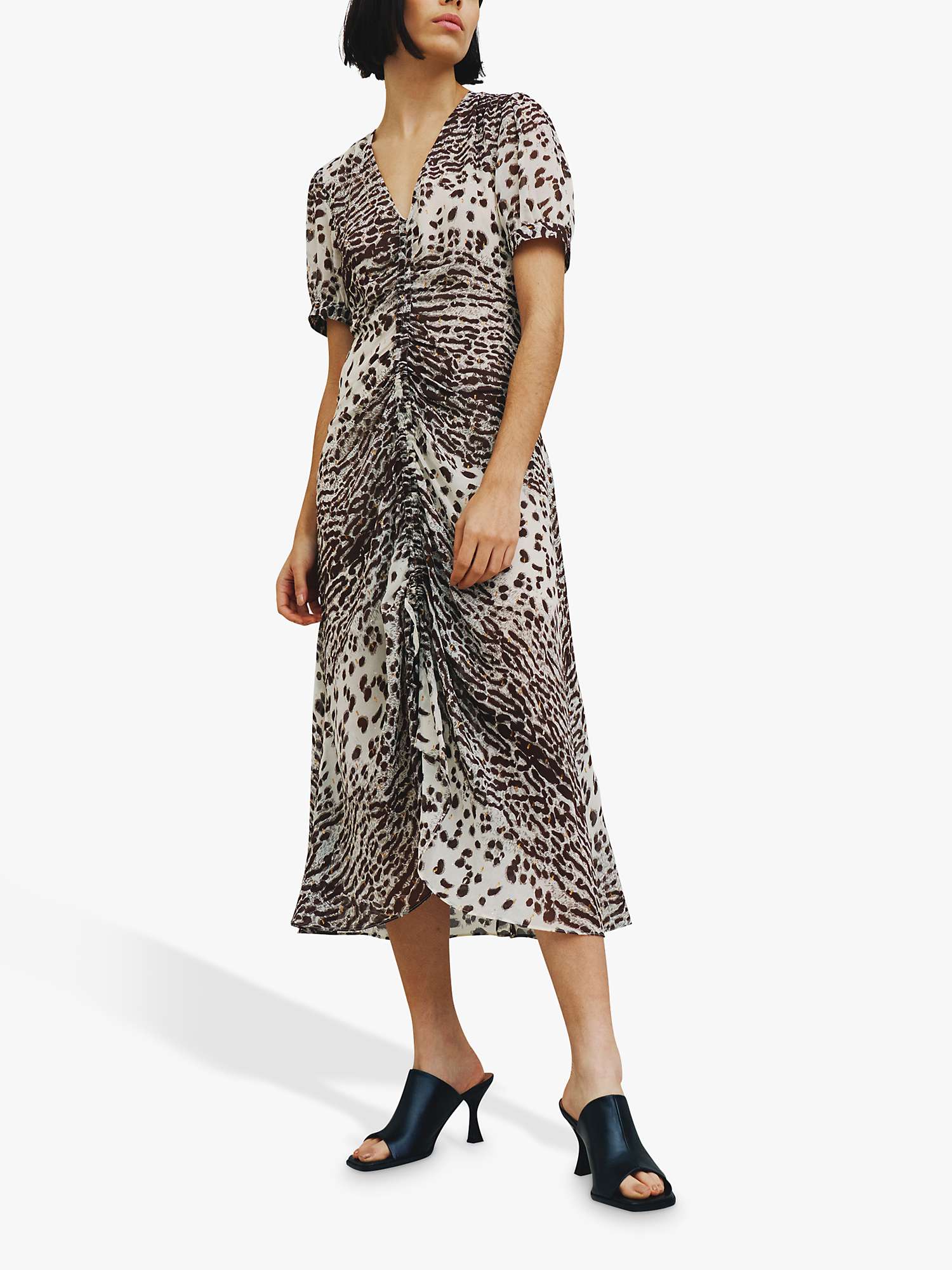 Buy Whistles Jaguar Print Ruched Midi Dress, Multi Online at johnlewis.com