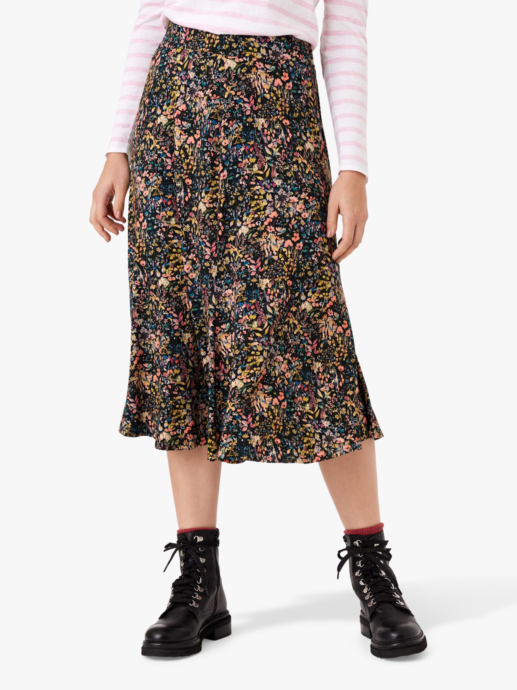 Brora Liberty Floral Print Jersey Skirt, Black Meadow