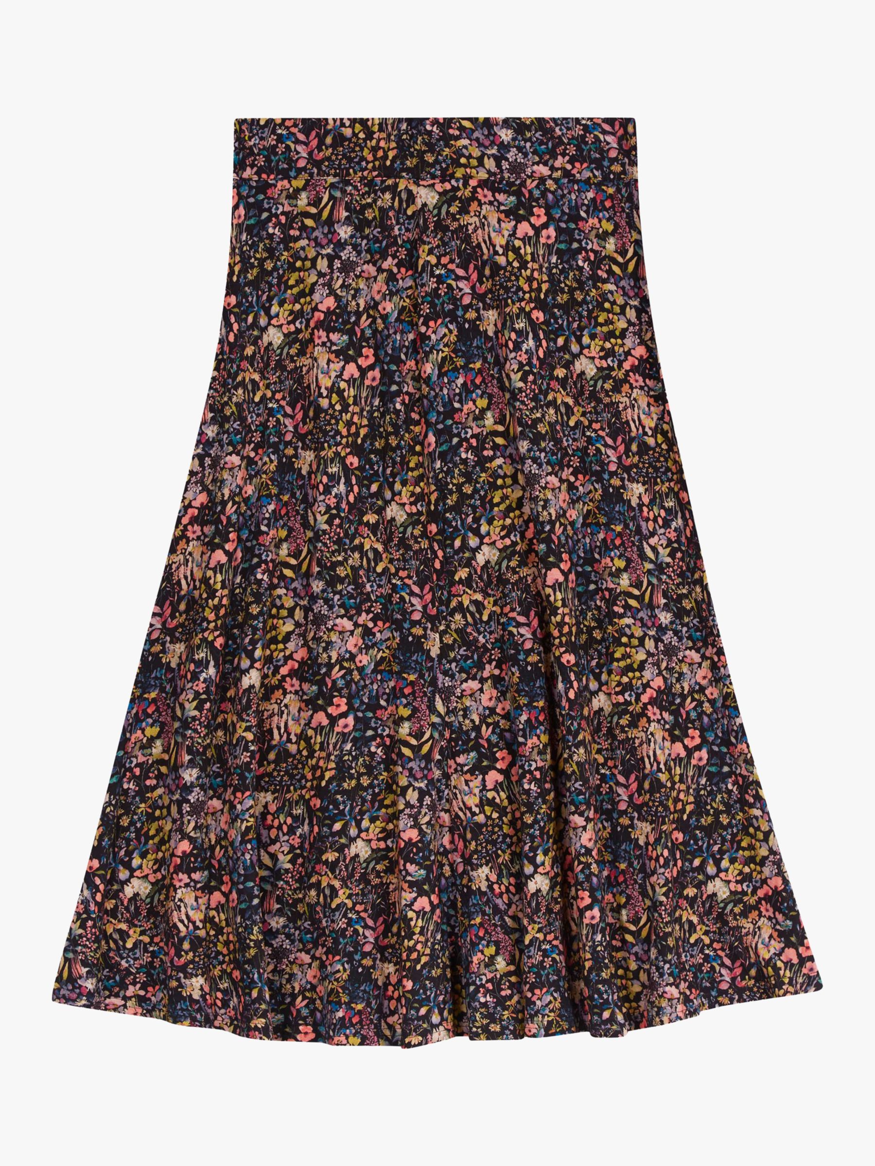 Brora Liberty Floral Print Jersey Skirt, Black Meadow at John Lewis ...
