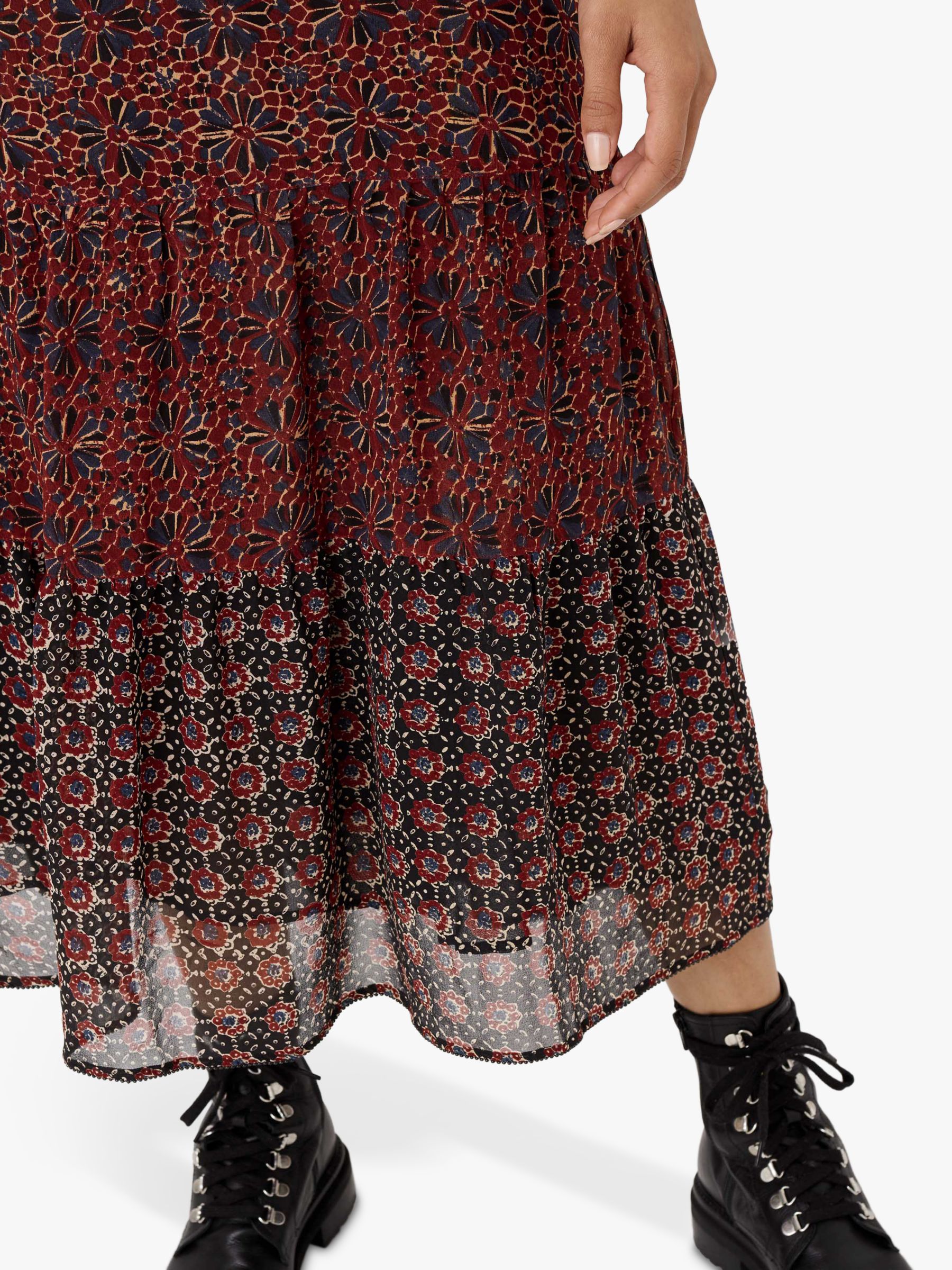 Brora Patchwork Silk Tiered Skirt, Copper/Indigo