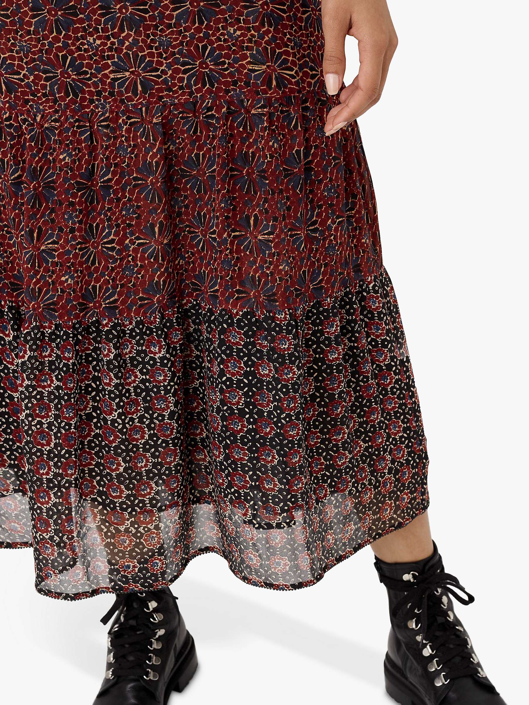 Brora Patchwork Silk Tiered Skirt, Copper/Indigo at John Lewis & Partners