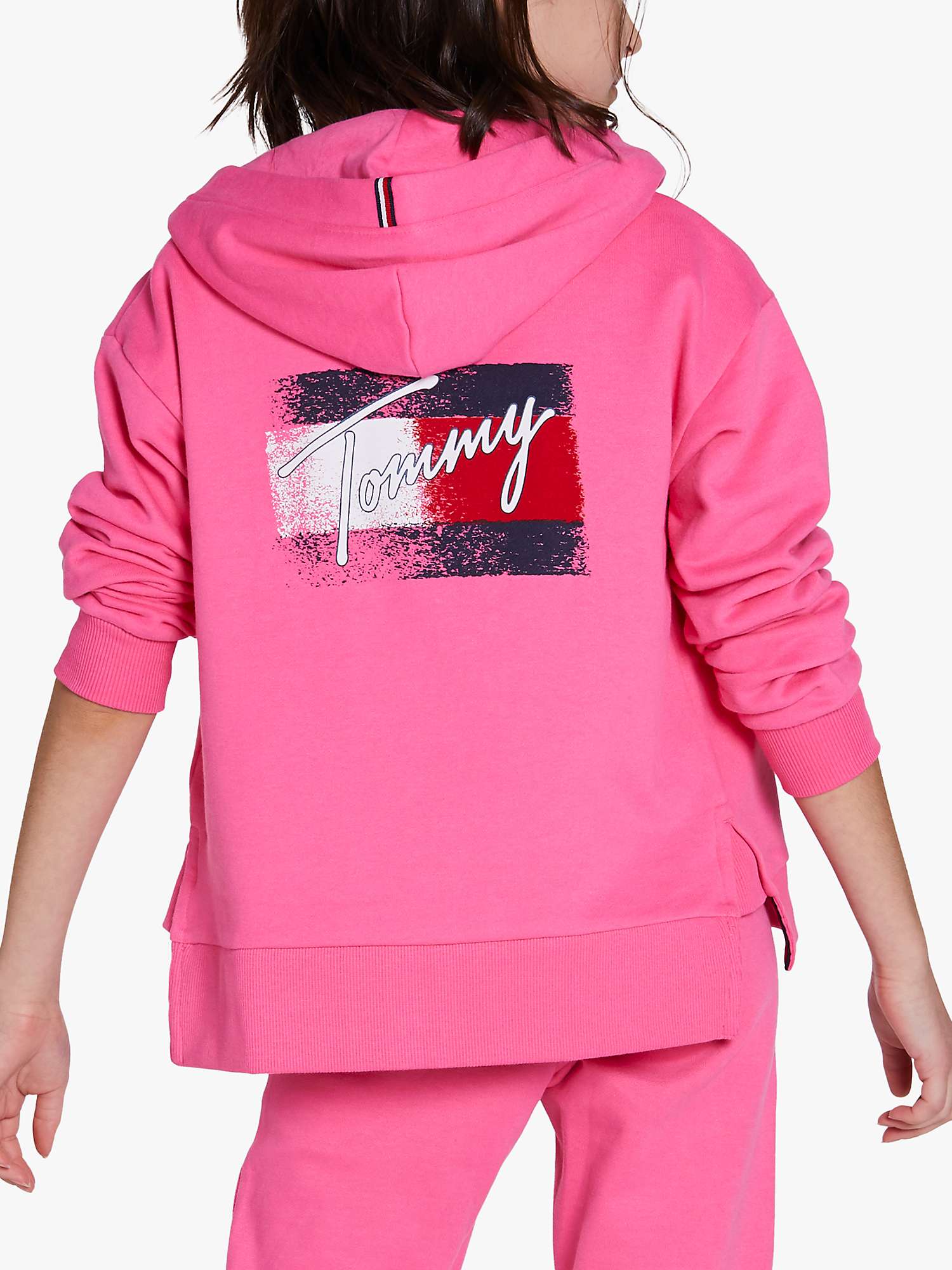 Buy Tommy Hilfiger Kids' Flag Print Logo Zip Through Hoodie, Exotic Pink Online at johnlewis.com