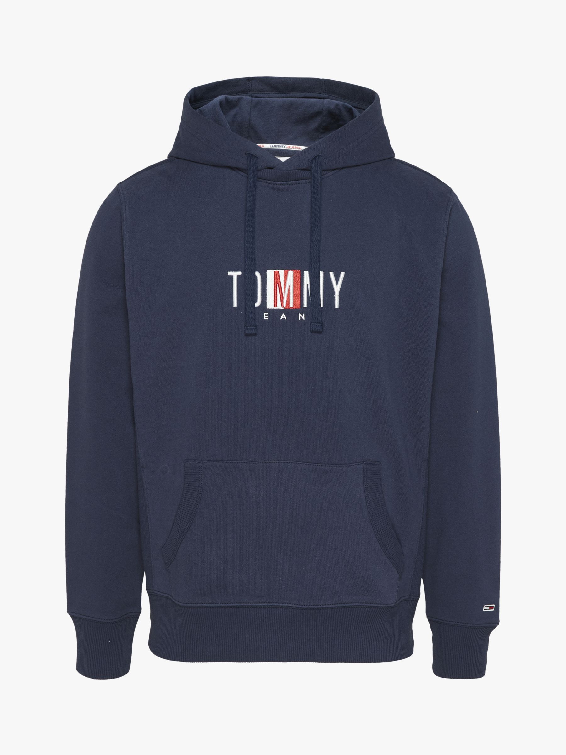 Tommy Jeans Straight Logo Hoodie, Twilight Navy at John Lewis & Partners