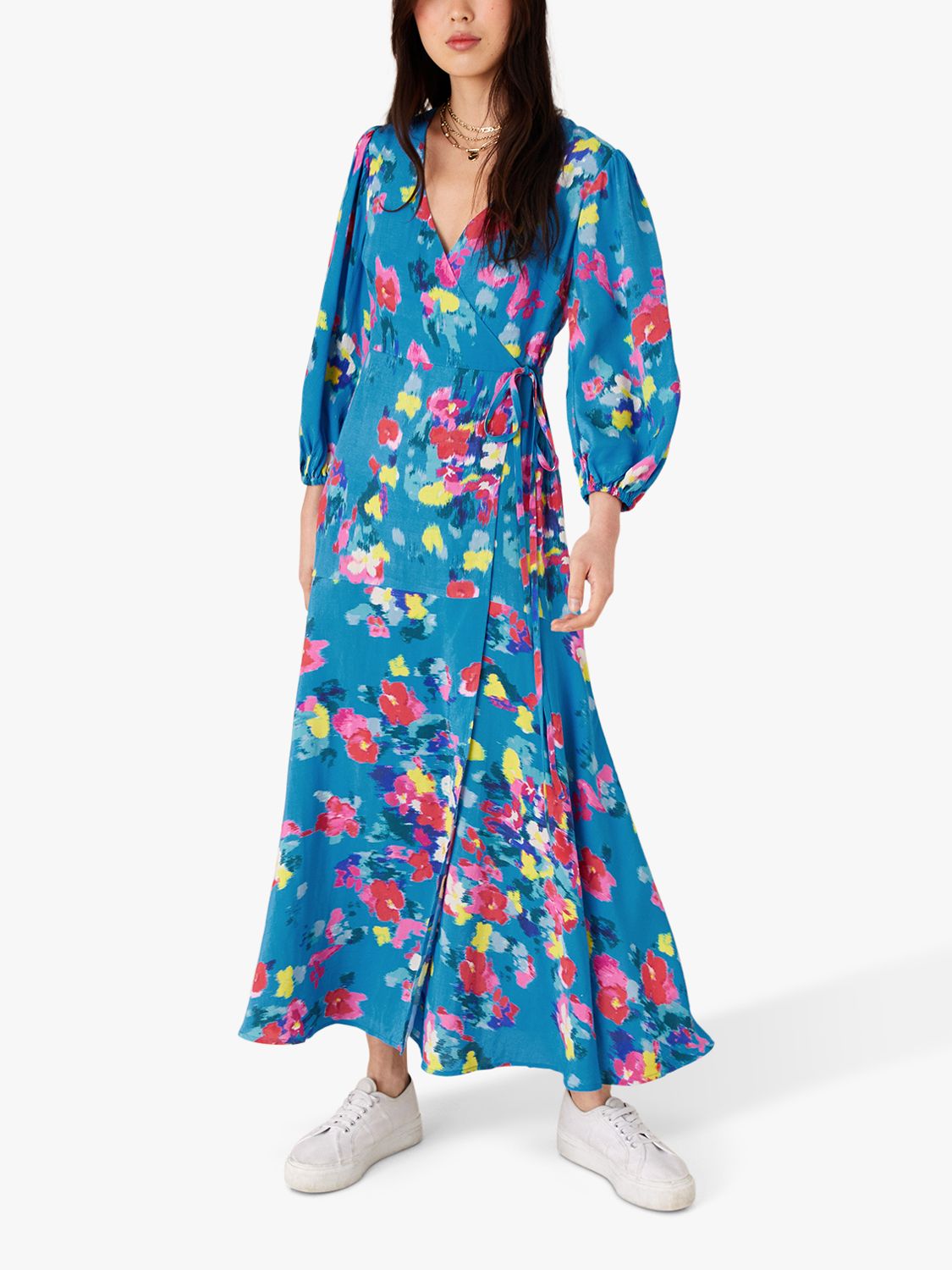 Monsoon Ellie Floral Print Wrap Dress, Turquoise at John Lewis & Partners