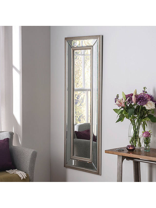Beaded Edge Rectangular Wood Framed Wall Mirror, Silver, 89 x 119cm