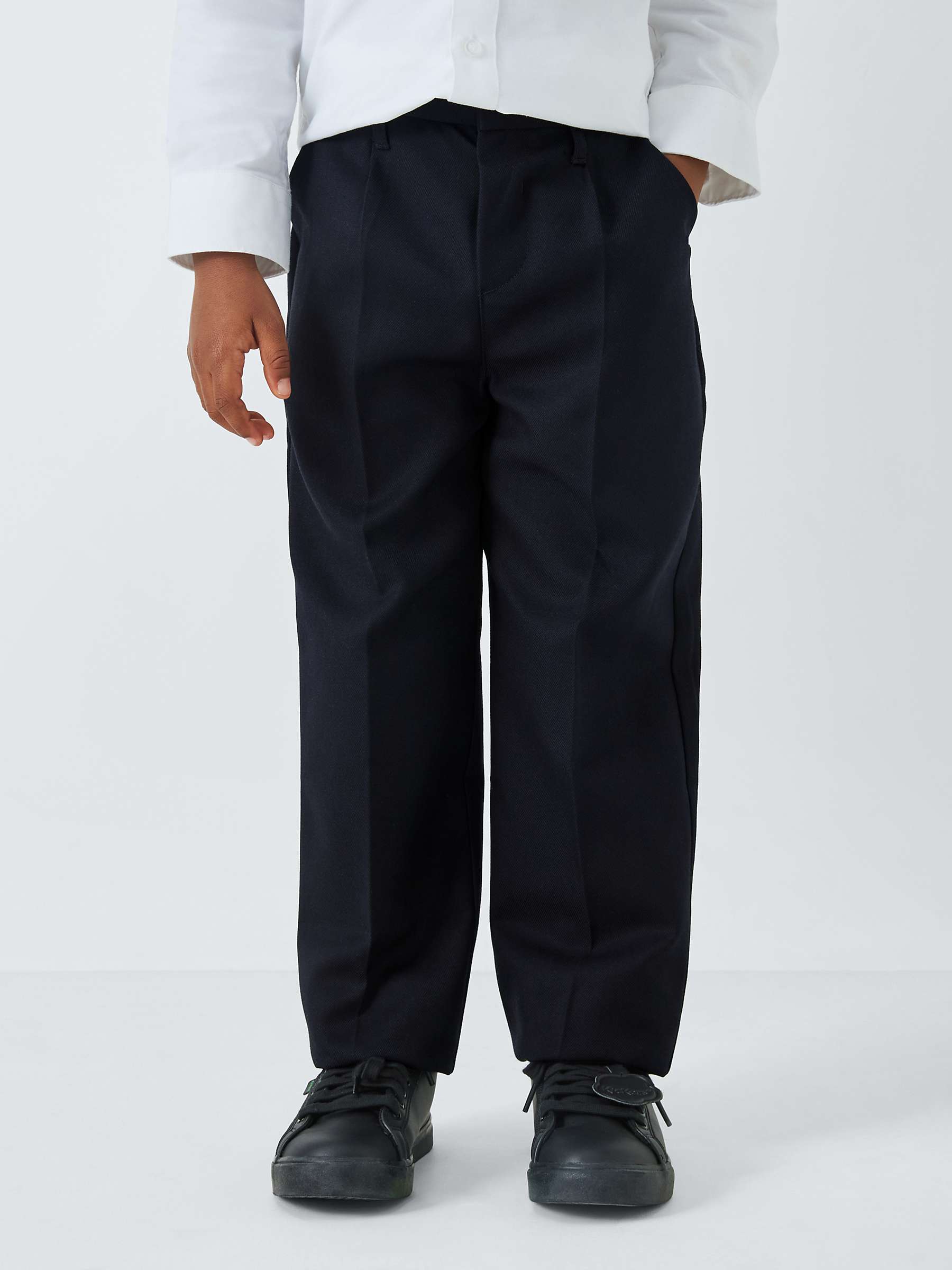 John Lewis Boys' Regular Fit Adjustable Waist School Trousers, Navy at ...