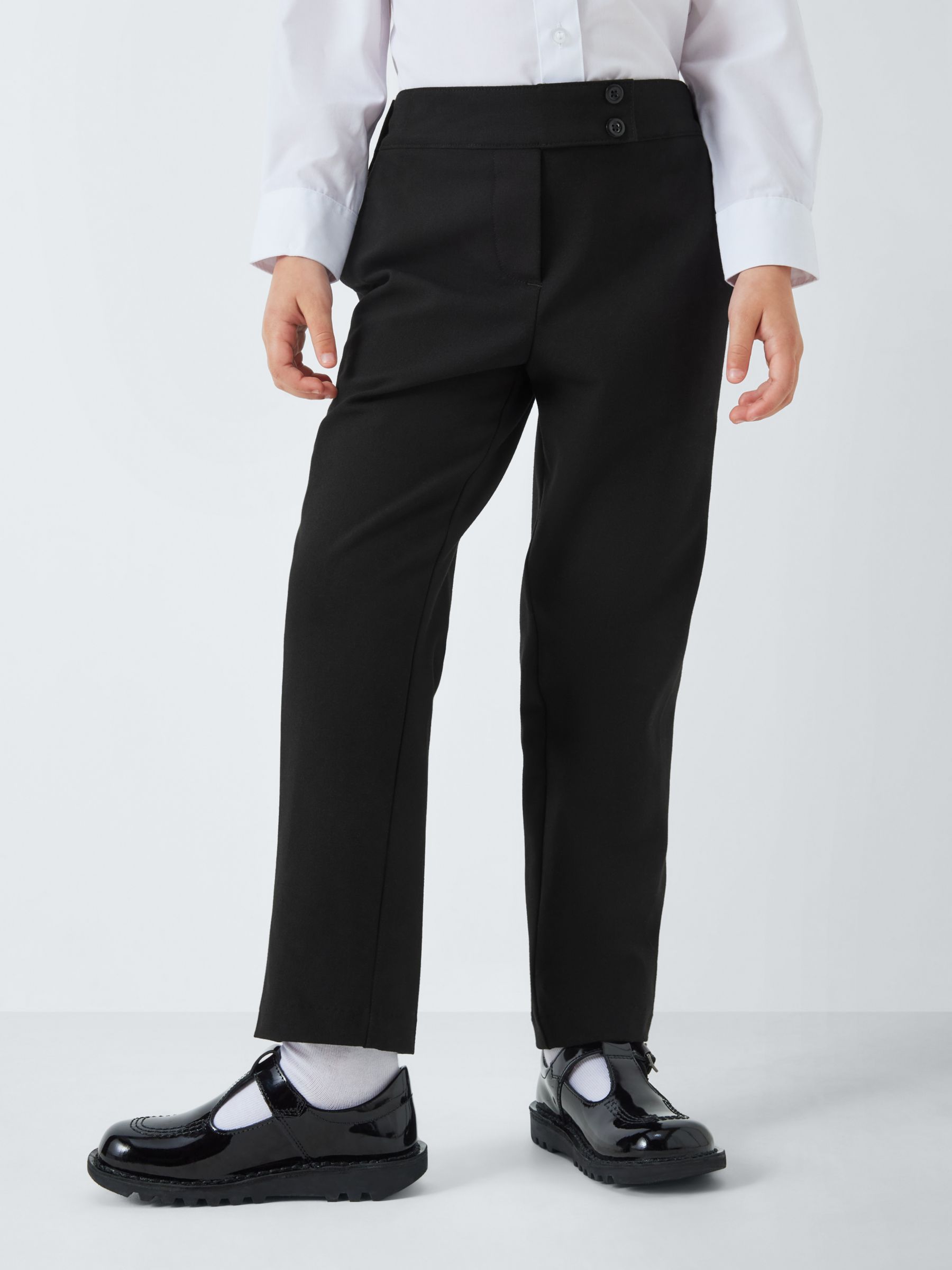 John Lewis Girls' Adjustable Waist Button School Trousers, Black at ...