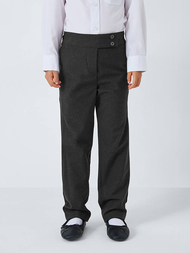John Lewis Girls' Adjustable Waist Button School Trousers, Grey