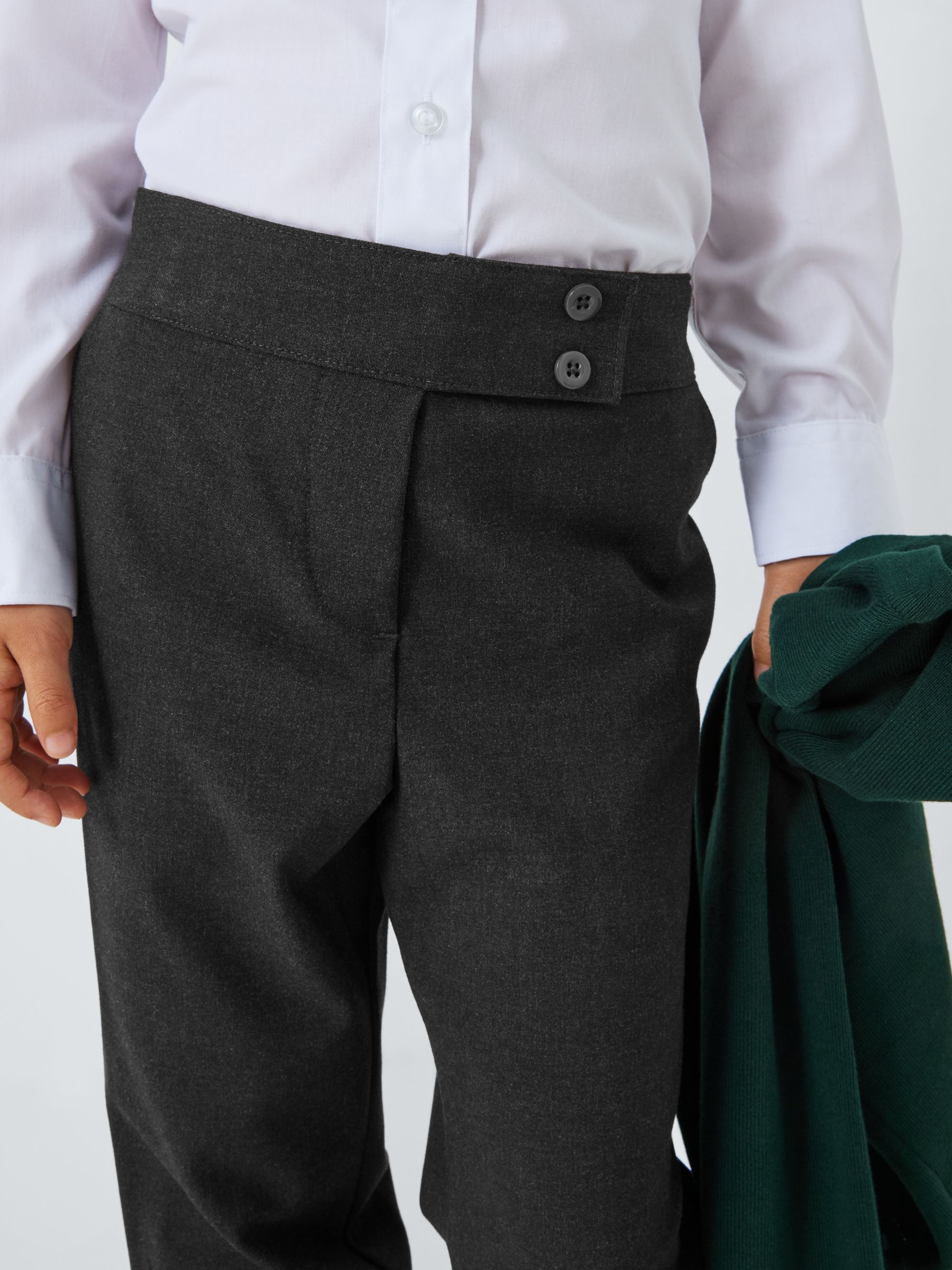 John Lewis Girls' Adjustable Waist Button School Trousers, Grey, 4 years