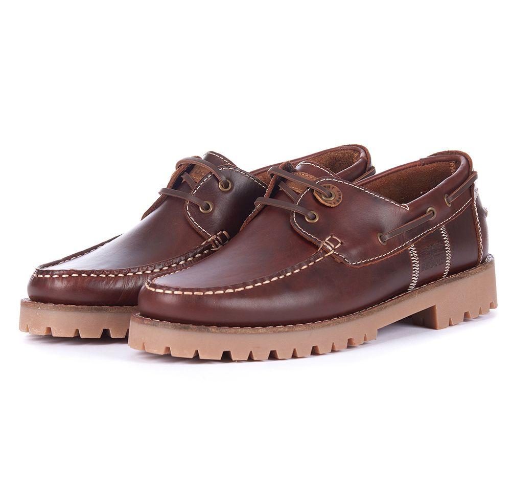 Barbour Stern Commando Sole Boat Shoes, Mahogany at John Lewis & Partners