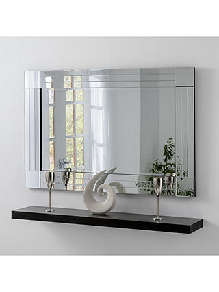 Bevelled Glass Square Corner Rows Rectangular Frame Wall Mirror, Clear/Black, 120 x 80cm