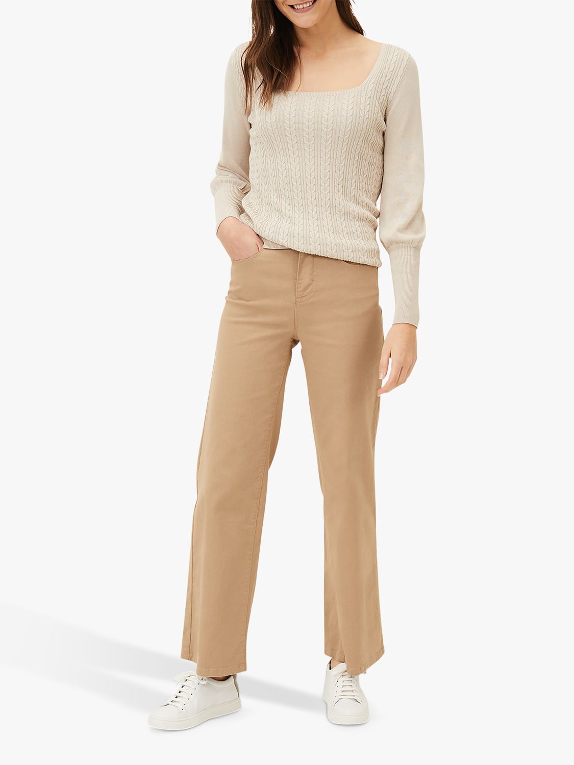 Phase Eight Viona Wide Leg Jeans, Stone at John Lewis & Partners